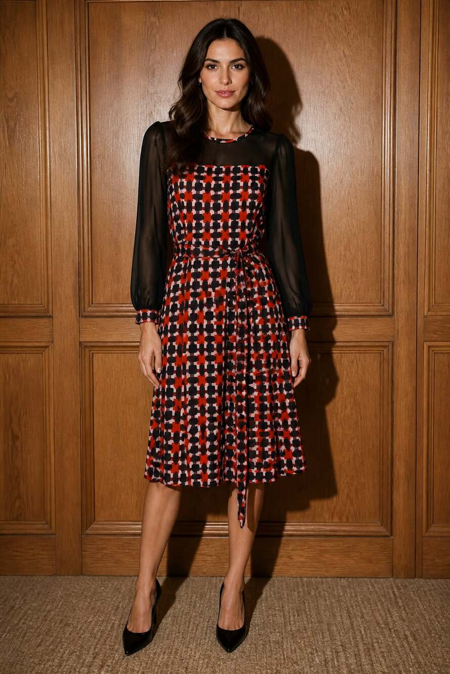 Kate Spade Dress Size 8 Geometric Print Belted Silk